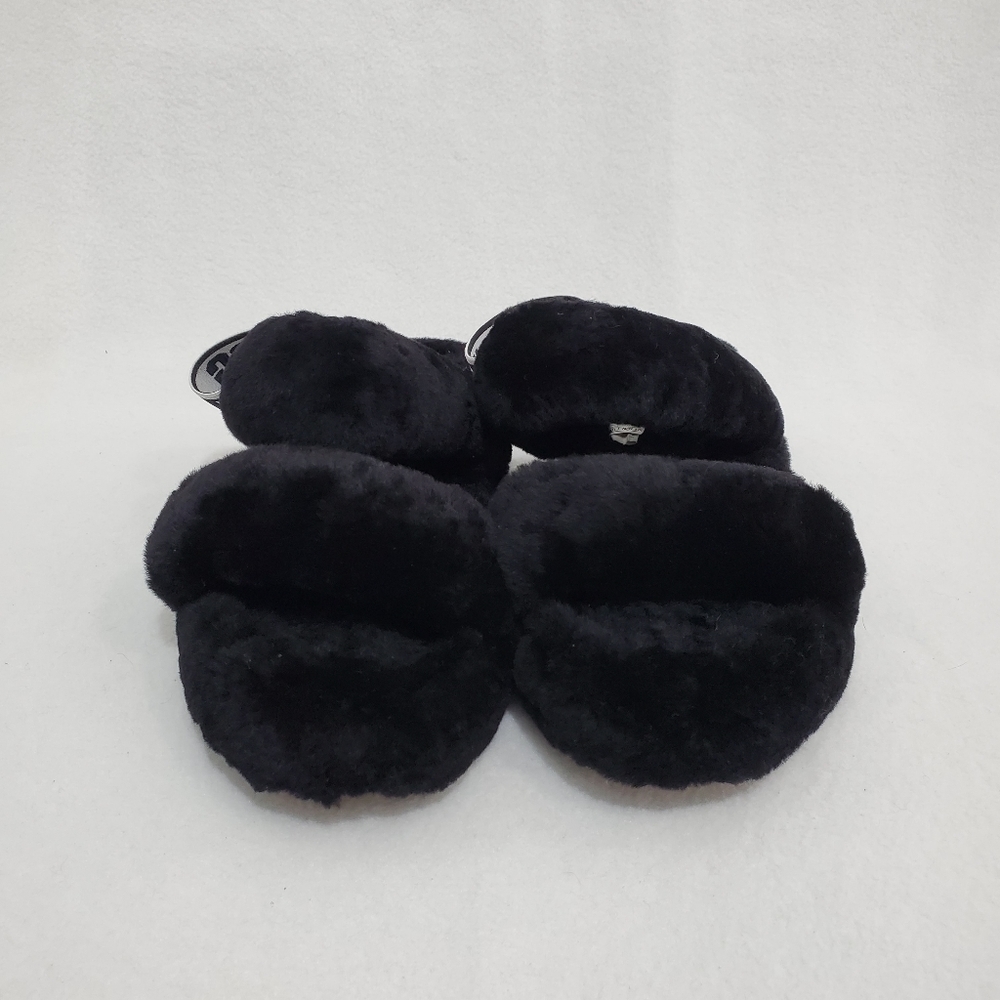 Ugg Oh Yeah Black/White Slingback Fur Slipper Sandals - Picture 2 of 6